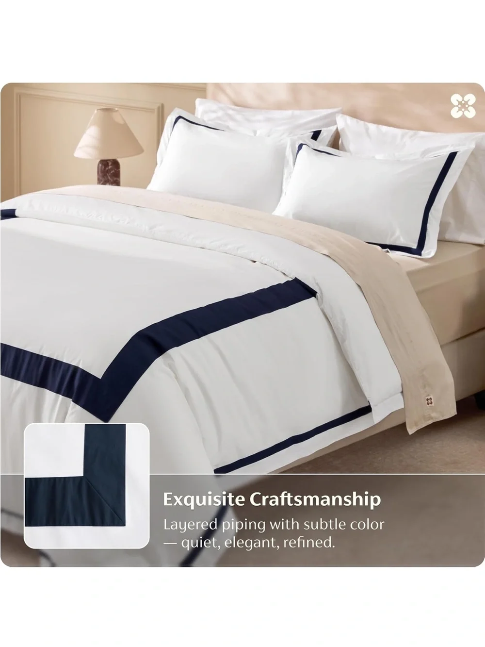 NEW Bedsure PureWoven 100% Cotton Percale Duvet Cover King, Navy Blue Frame